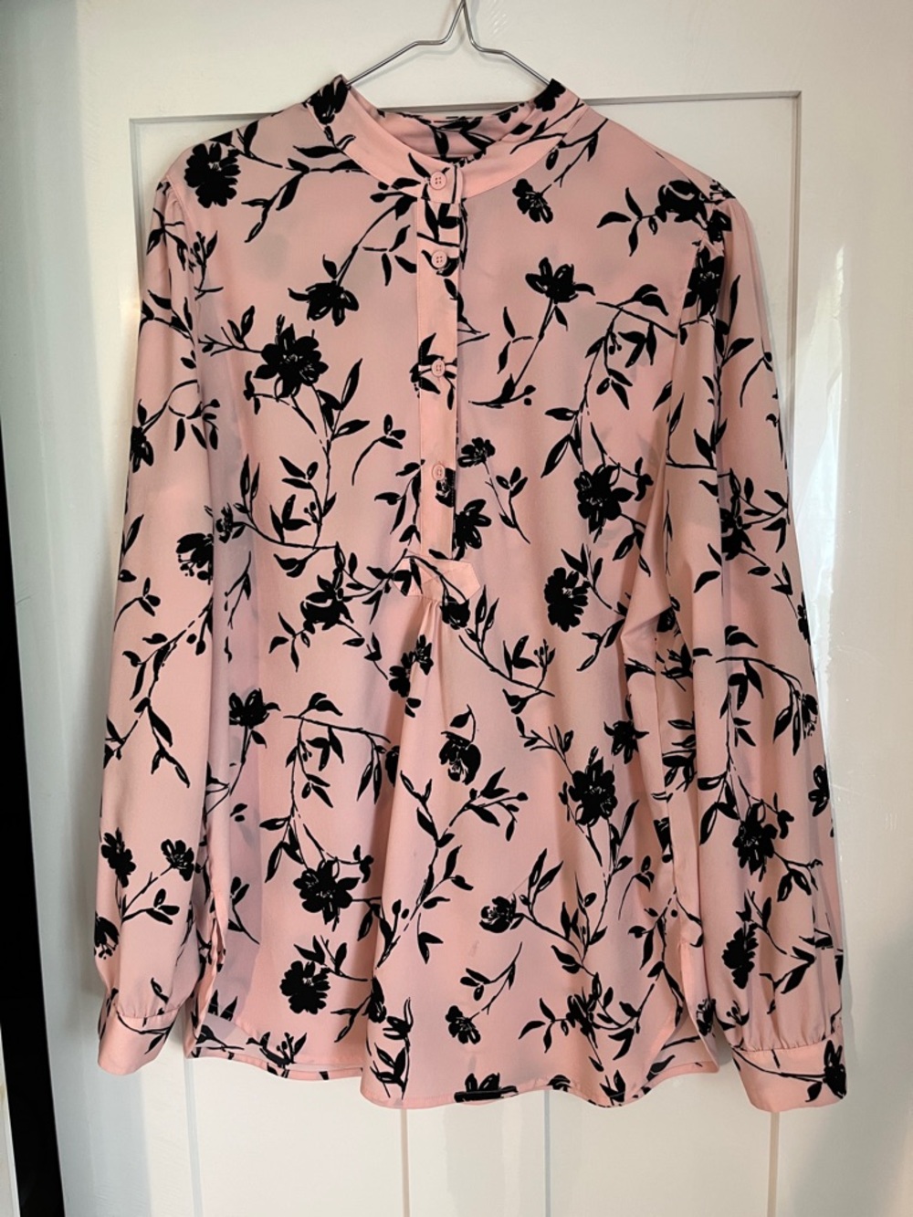 Anne Klein Pink Blouse with Black Floral Design